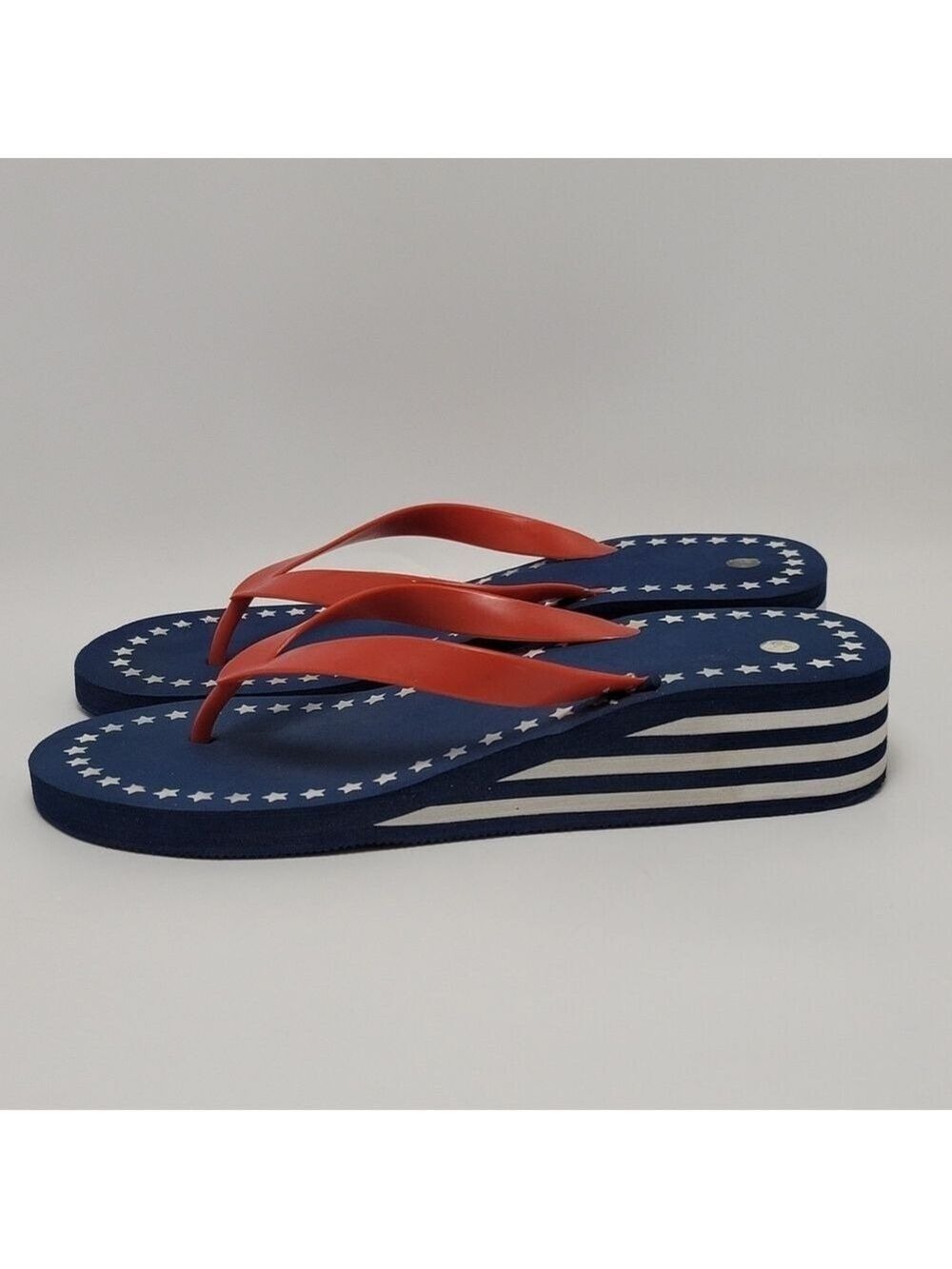 Star Spangled Womens Wedge Flip Flops Size L 9-10 - Picture 12 of 13